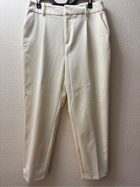 ZARA White High Waisted Pleated Dress Pants Trousers Women’s L Ecru Ivory Career